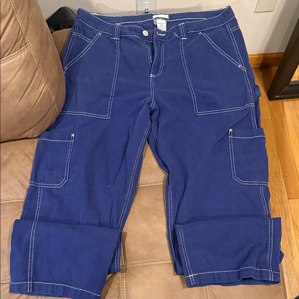 Garage Blue Carpenter Pants Women Juniors 15 Utility Straight Leg Y2K Streetwear